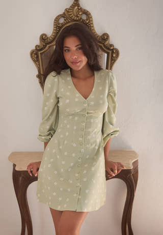 Mini Button Volume Sleeve Dress