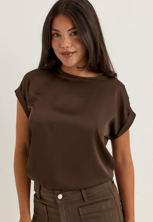 Viellette S/S Satin Top Brown
