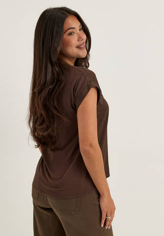 Viellette S/S Satin Top Brown
