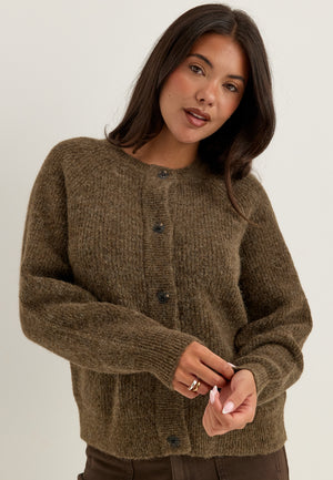 Slflulu Ls Knit Short Cardigan Brown
