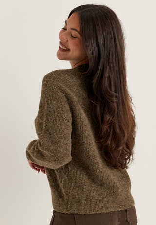Slflulu Ls Knit Short Cardigan Brown