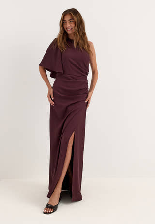 Ruched One Shoulder Gown Red