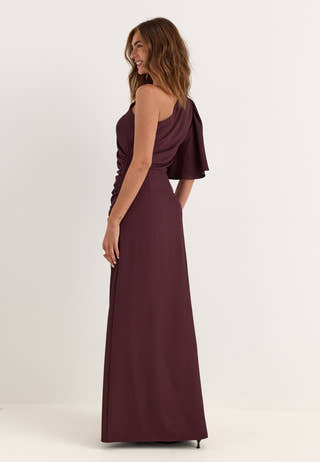 Ruched One Shoulder Gown Red