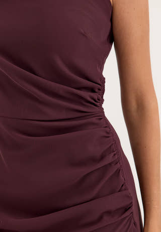 Ruched One Shoulder Gown Red