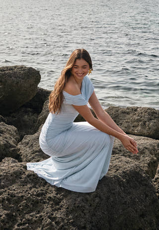 Off Shoulder Mesh Gown