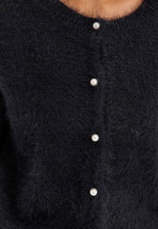 Short Sleeve Fluffy Knitted Cardigan Blue