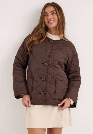 Short Quilted Jacket Brown