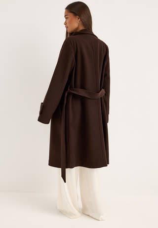 High Neck Midi Coat Brown