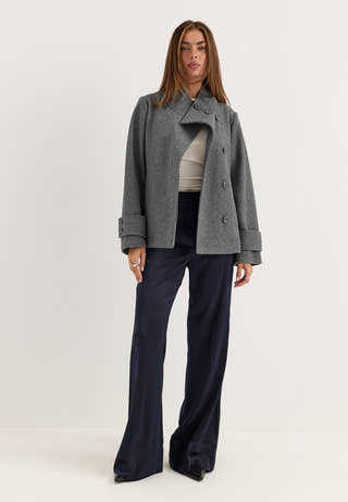 High Neck Short Coat Grey