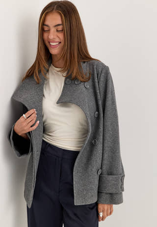 High Neck Short Coat Grey