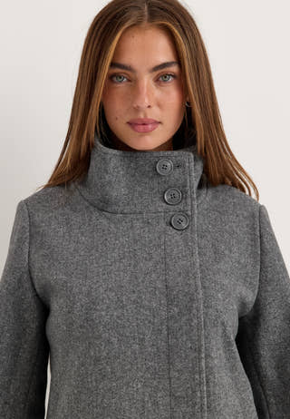 High Neck Short Coat Grey