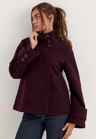 High Neck Short Coat Red