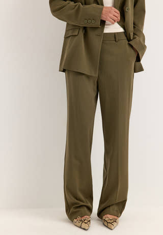 Straight High Waist Suit Trousers Green