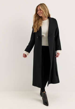 Long Wool Blend Coat Black