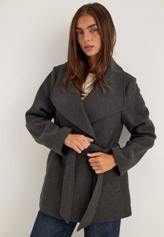 Short Wool Blend Coat Grey