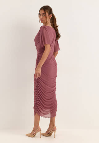 Butterfly Sleeve Mesh Ankle Dress Purple