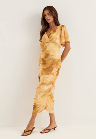 Butterfly Sleeve Mesh Ankle Dress