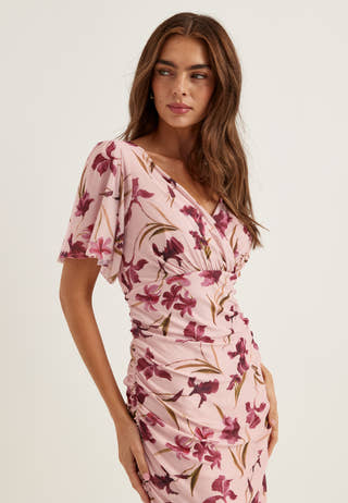 Butterfly Sleeve Mesh Ankle Dress