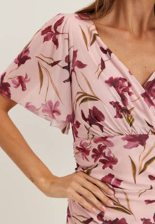 Butterfly Sleeve Mesh Ankle Dress