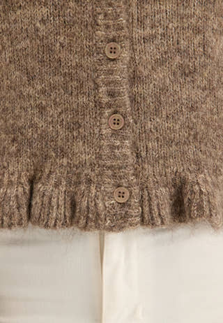 Knitted Frill Cardigan Beige