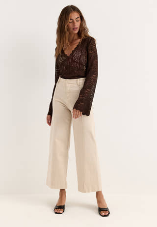 Long Sleeve Lace Top Brown