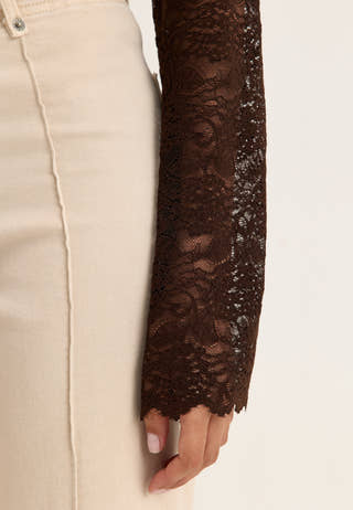 Long Sleeve Lace Top Brown