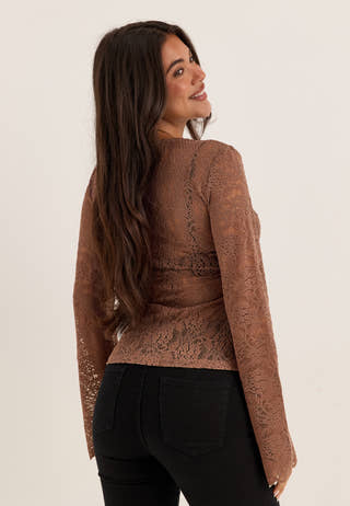Long Sleeve Lace Top Beige