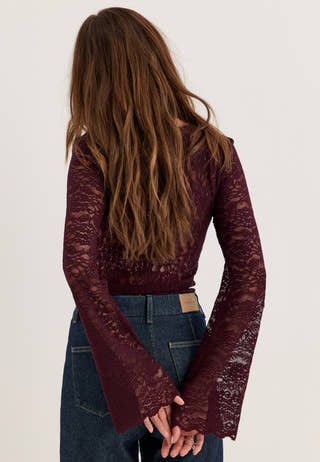 Long Sleeve Lace Top Red