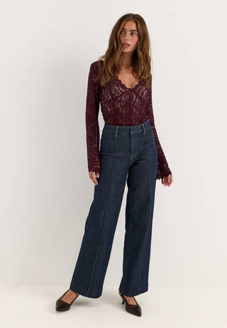 Long Sleeve Lace Top Red