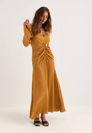 Ruched Front Midi Dress Yellow