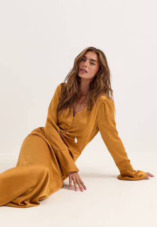 Ruched Front Midi Dress Yellow