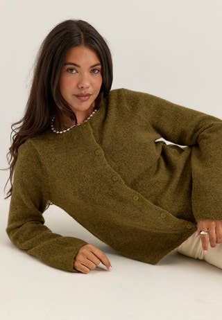 Slflulu New Ls Knit Cardigan Green
