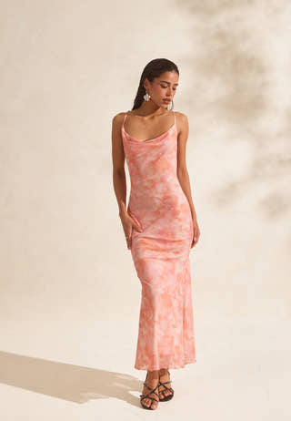 Cowl Neck Mesh Dress