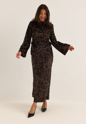 Side Slit Sequin Top Brown