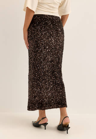 Straight Ankle Sequin Skirt Brown