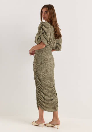 Ruched Puff Sleeve Dress Green
