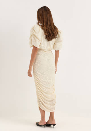 Ruched Puff Sleeve Dress White