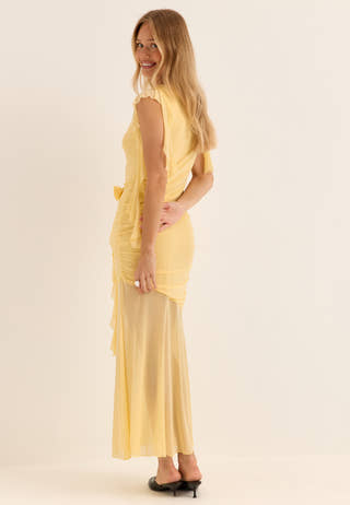 Ruched Frill Ankle Dress Yellow