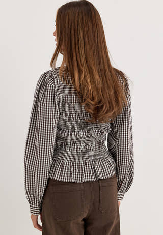 V-neck Cotton Smock Blouse Patterned
