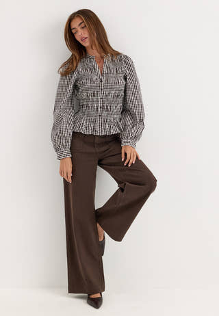 V-neck Cotton Smock Blouse Patterned