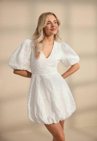 V-neck Bubble Hem Short Dress