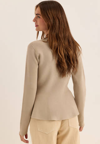 Knitted Peplum Cardigan Beige