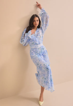 Belted Chiffon Midi Dress
