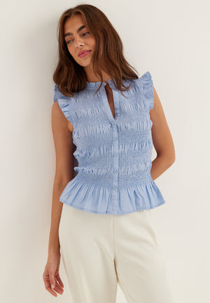 Sleeveless Cotton Smock Blouse