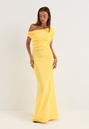Asymmetric Draped Maxi Dress Yellow