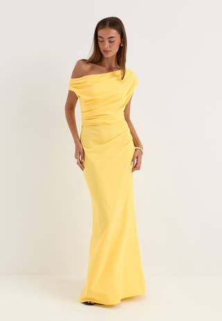 Asymmetric Draped Maxi Dress Yellow