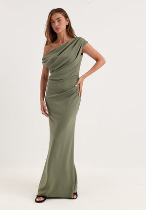 Asymmetric Draped Maxi Dress Green