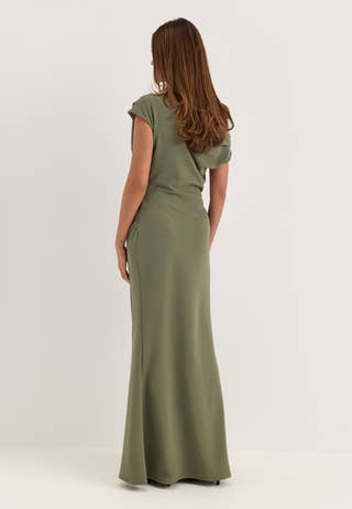 Asymmetric Draped Maxi Dress Green