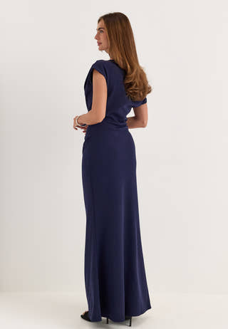 Asymmetric Draped Maxi Dress Blue