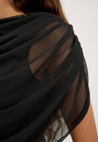 Cape Mesh Ankle Dress Black